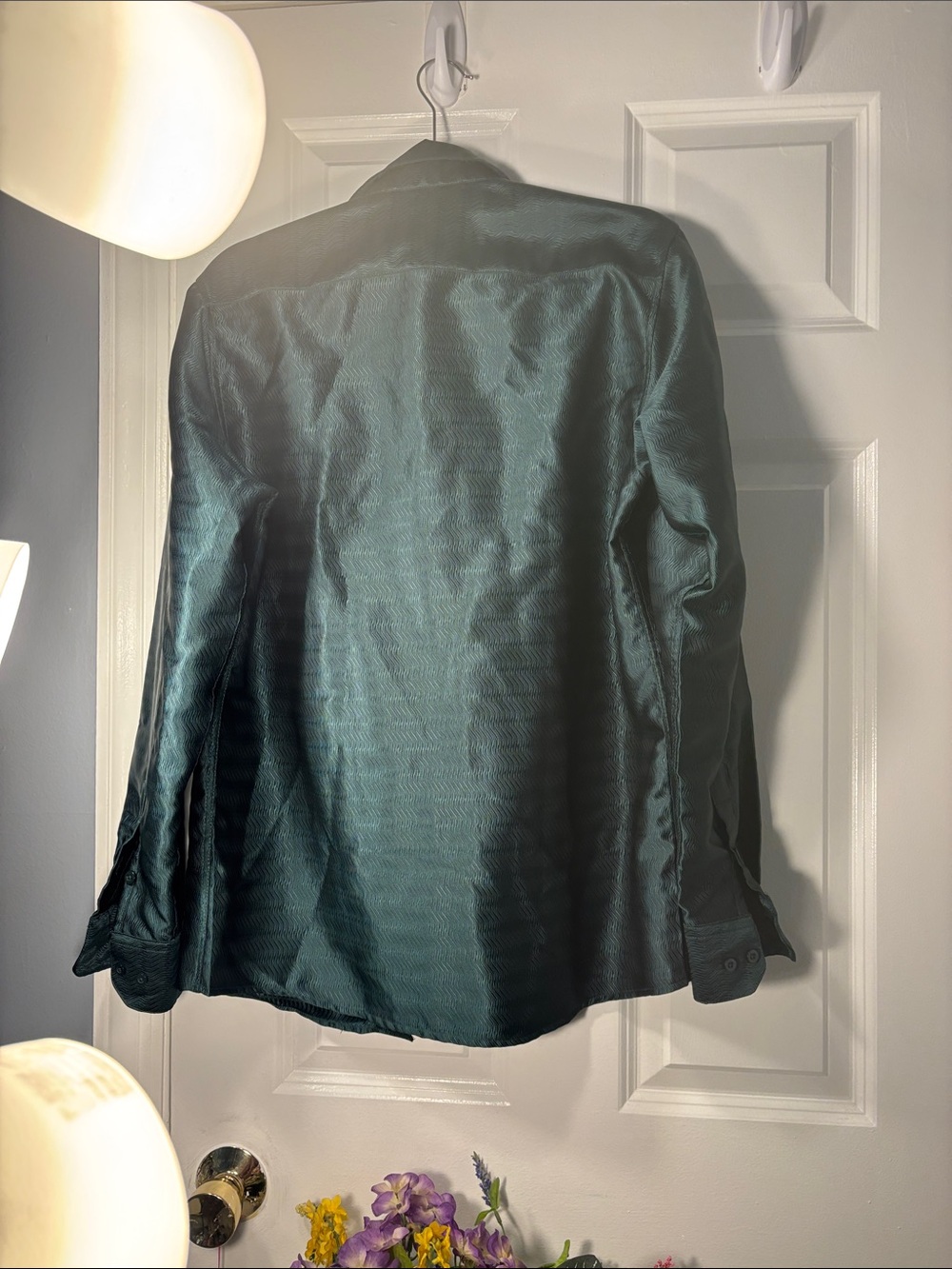 Barry Wang Men’s Medium Teal Green Silk Blend Long Sleeve Dress Shirt. - Picture 7 of 12